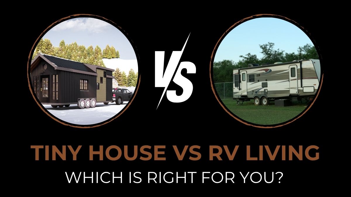 Comparison of a tiny home and RV with cedar branding – Penble Tiny Homes